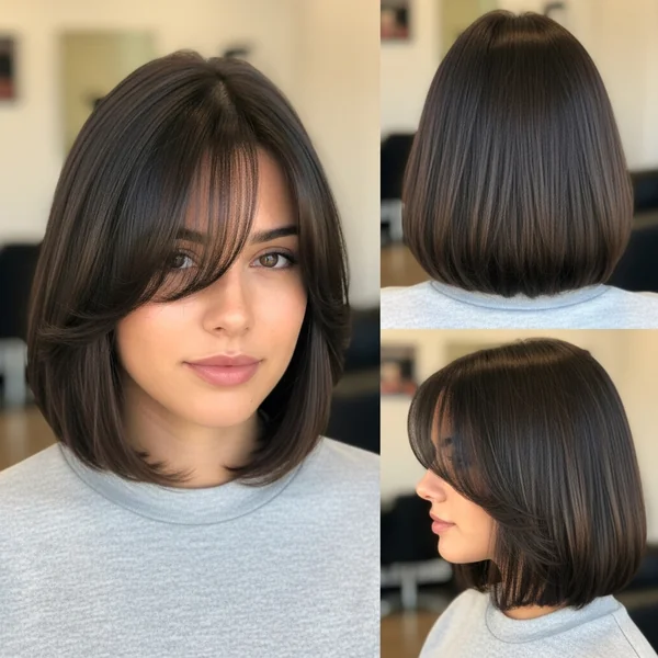 Shoulder Length Bob Haircut With Curtain Bangs