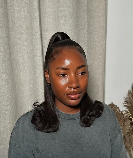 Side-Part Fishtail Ponytail with Detailed Baby Hairs