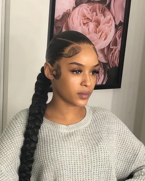Side-Swept Braided Ponytail with Sculpted Edges
