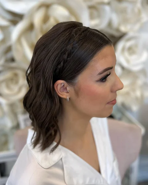 Sleek Brunette Bob with Delicate Braided Headband