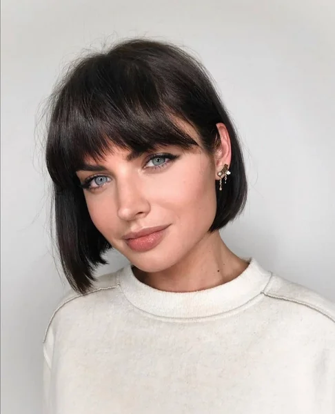Sleek Espresso French Bob with Blunt Bangs