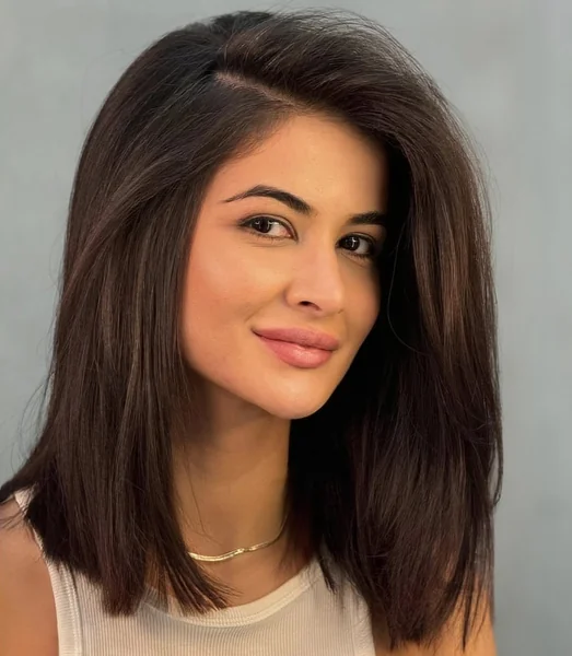 Sleek Espresso Lob with Deep Side Part