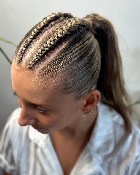 Sleek Feed-In Cornrow Ponytail with Perfected Edges