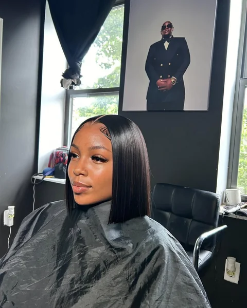 Sleek Glass-Hair Blunt Bob with Artistic Edges