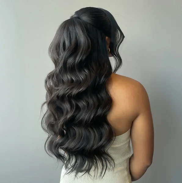 Sleek Half-Up Hollywood Waves with Sparkly Accents