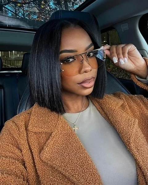 Sleek Ink-Black Blunt Bob with Center Part