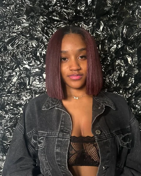 Sleek Mahogany Blunt Cut Bob with Center Part