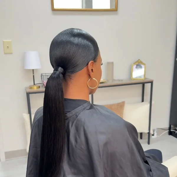 Sleek, Polished Low Ponytail with Wrapped Base