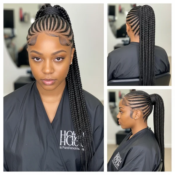 Slick Back Braided Ponytail Weave