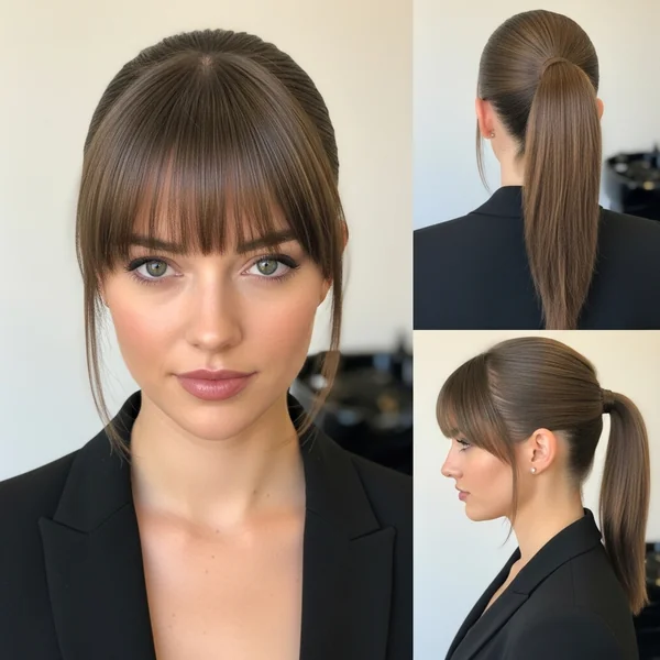 Slick Back Ponytail With Bangs