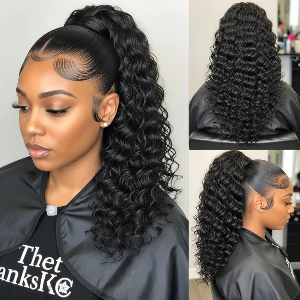 Slick Ponytail Weave Curly Hair