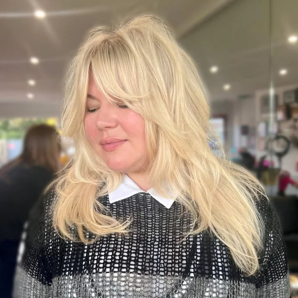 Soft Brunette Medium Shag with Blended Fringe