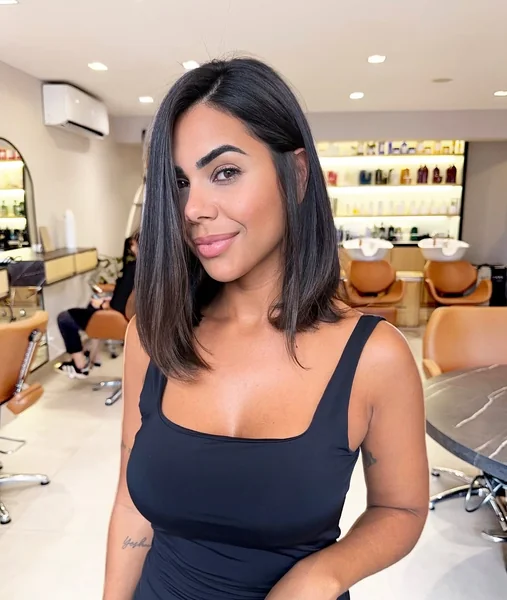Soft Chocolate Lob with Face-Framing Tapered Ends