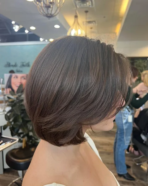 Softly Stacked Chestnut Bob with Tapered Face-Framing Layers