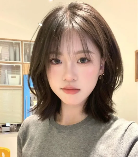 Sophisticated Espresso Lob with Airy See-Through Bangs