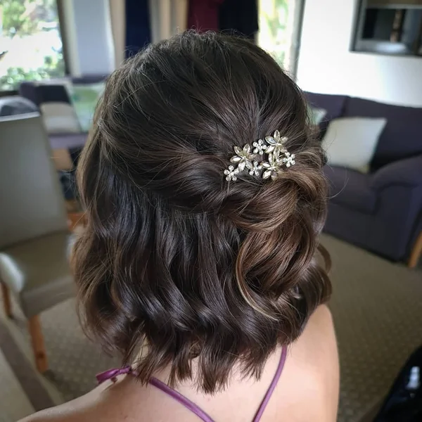 Sparkling Half-Up Bob with Soft Glossy Waves