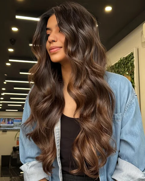 Sultry Espresso Waves with Seamless Mid-Length Layers