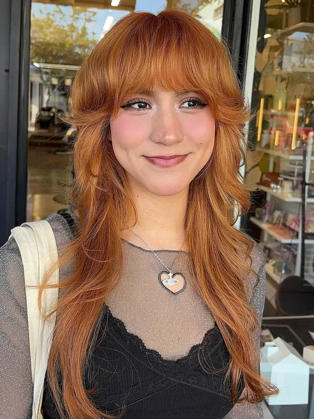 Sultry Espresso Waves with Thick Bangs