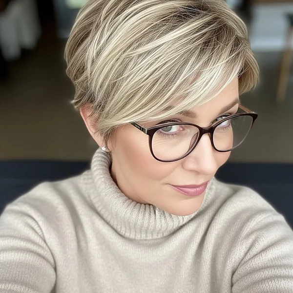 Sun-Kissed Ash Blonde Pixie with Dimensional Layers