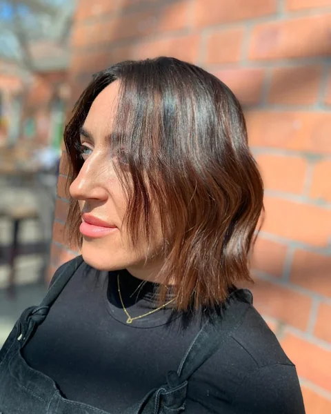 Sun-Kissed Textured Brown Bob with Subtle Waves