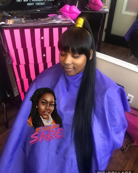 Super Long Sleek Ponytail with Bold Blunt Bangs