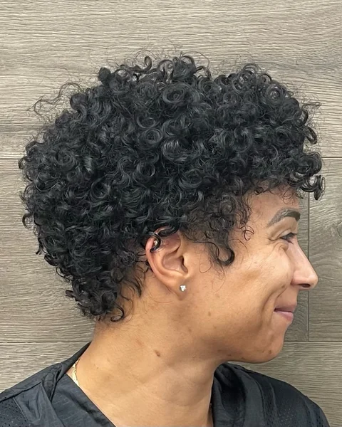 Tapered Curly Pixie with Soft Natural Ringlets