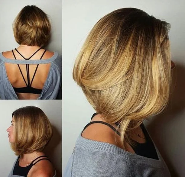 Textured Brunette Inverted Bob with Sun-Kissed Highlights