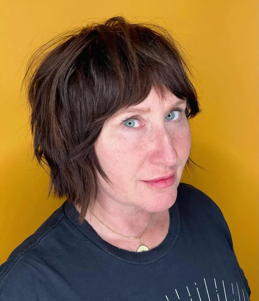 Textured Copper Shaggy Bob with Piecey Bangs