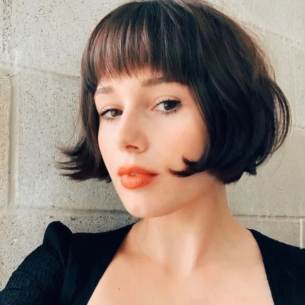 Textured Copper Shaggy Bob with Wispy Fringe