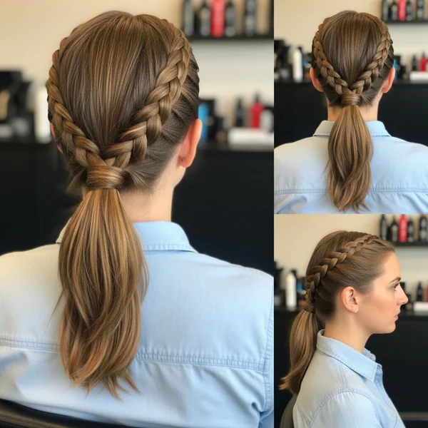 Two Braids into Low Ponytail