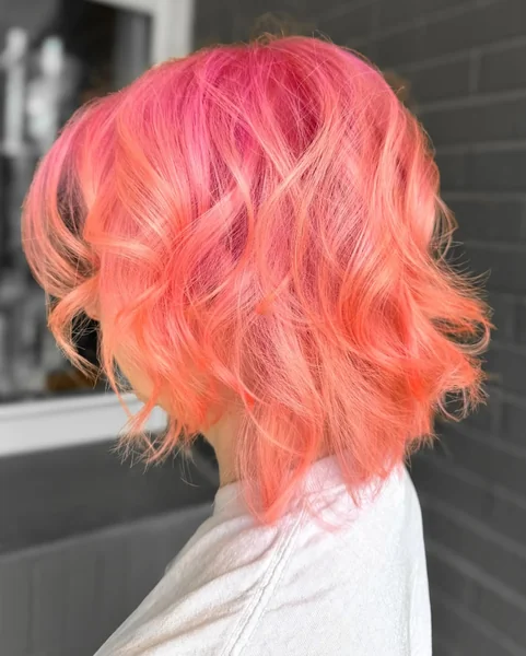 Vibrant Sunset Shaggy Bob with Piecey Waves