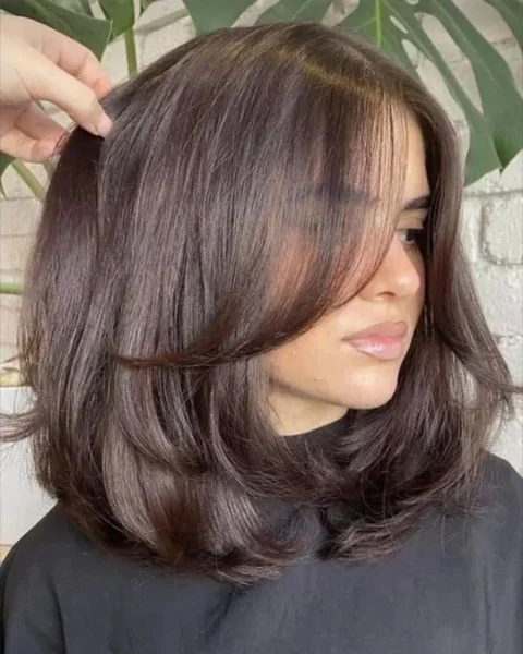 Voluminous Chocolate Brown Bob with Butterfly Layers