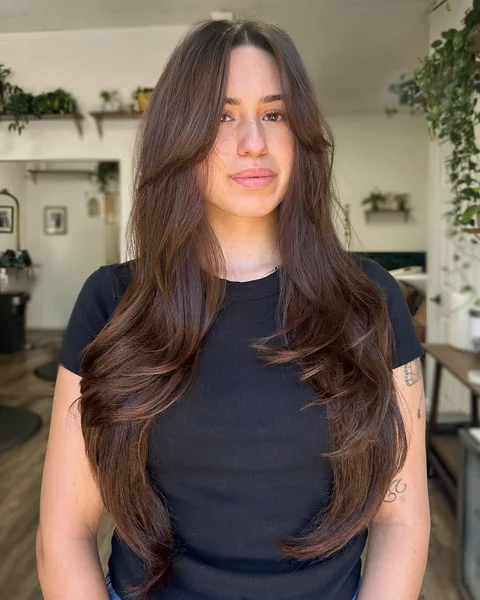 Voluminous Espresso Butterfly Cut with Feathered Long Layers