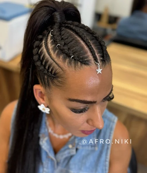 Voluminous Honey Blonde Cornrow Ponytail with Waves