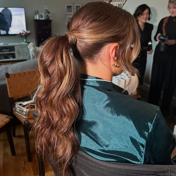 Voluminous Wavy Auburn Messy Mid-Ponytail