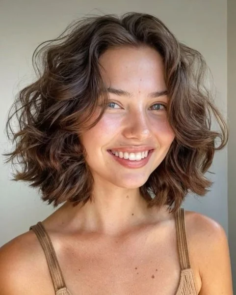 Wavy Brunette Bob with Bouncy Internal Layers