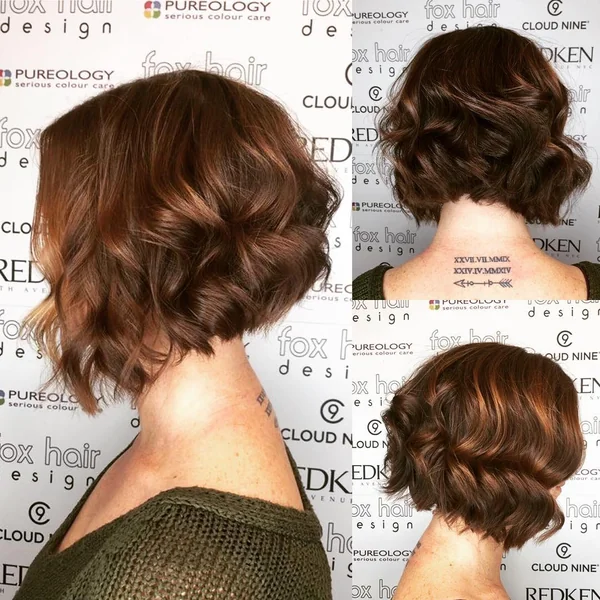 Wavy Auburn Inverted Bob with Deep Stacked Layers