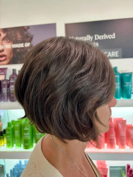 Wavy Chocolate Inverted Bob with Stacked Texture