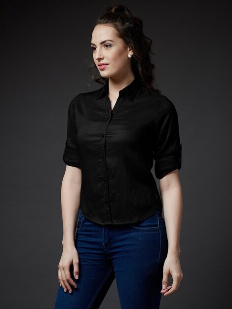 Black silky button-up shirt. Black silky button-up shirt.